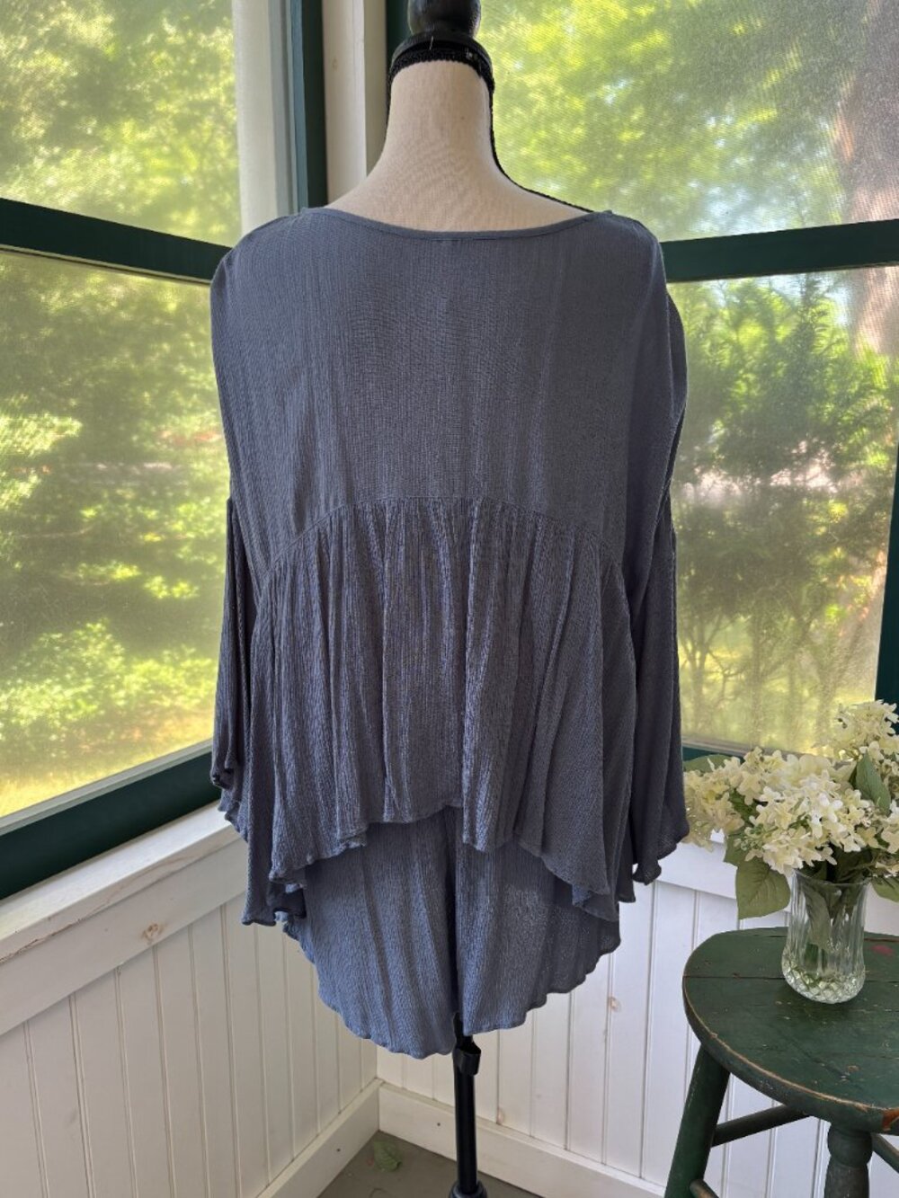 Free People Ruffle Button-Front Romper | Slate Blue | Size M | Like New - Picture 4 of 7